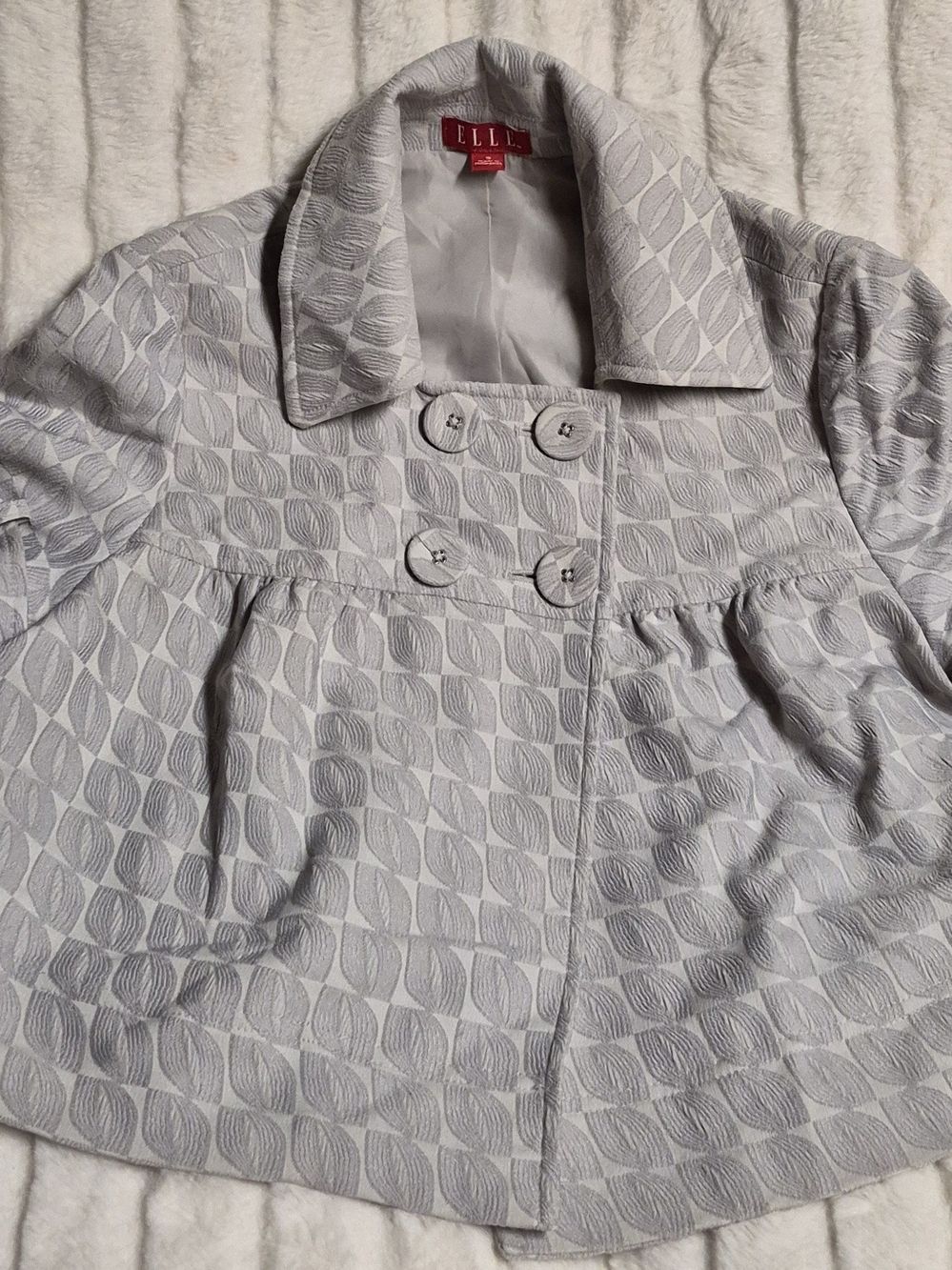 ELLE Light Gray Textured Peacoat with Leaf Motif
